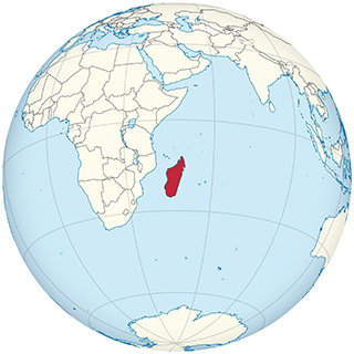 Madagascar shown on globe