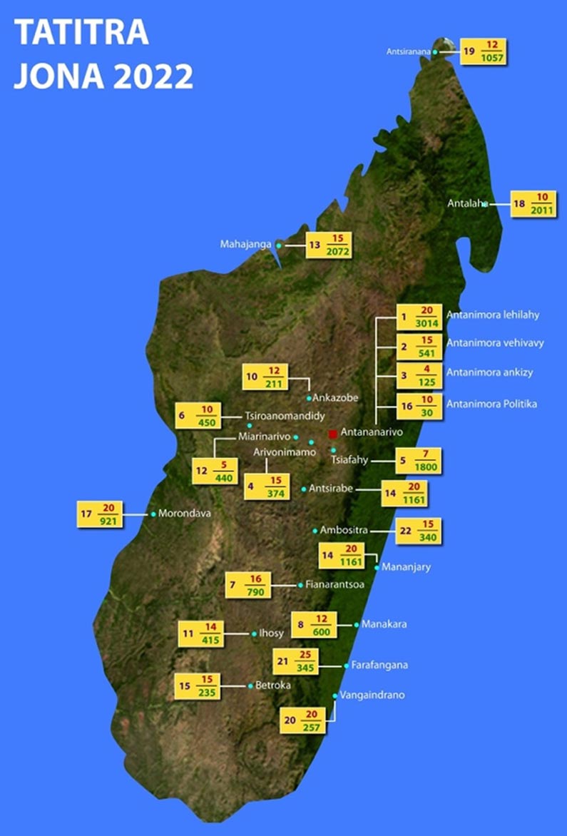 map of Madagascar showing locations of prison ministries
