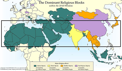 map of Europe, Asia and Africa, highlighting the dominant religions within the 
