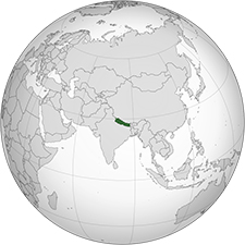 globe showing location of Nepal