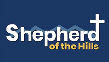 Shepherd of the Hills Lutheran Church logo on navy blue background
