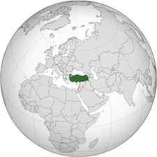 globe showing location of Turkey