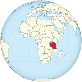 globe showing location of Tanzania