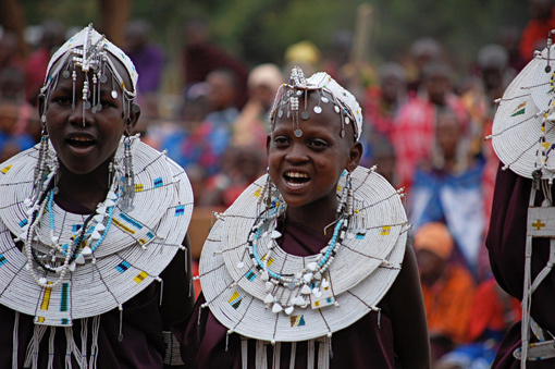 photo of two Maasai girls at choir competition in Tanzania