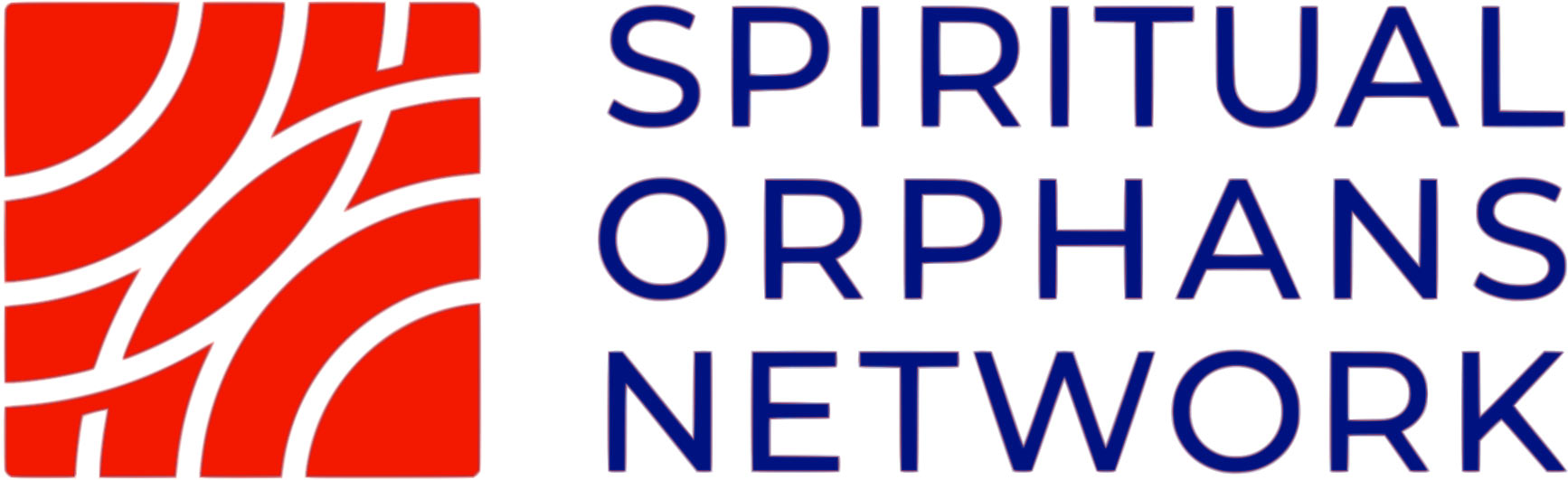 Logo with red design at left, words Spiritual Orphans Netword at right