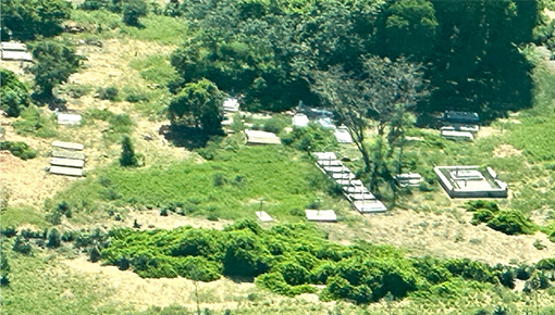 aerial view of grave markers in cemetery