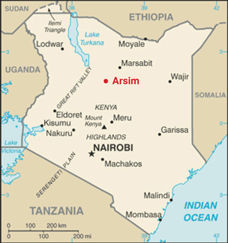 map of Kenya showing important cities and surrounding countries