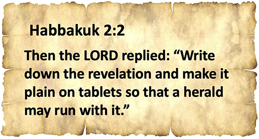 Bible verse, Habbakuk 2:2, printed on parchment paper