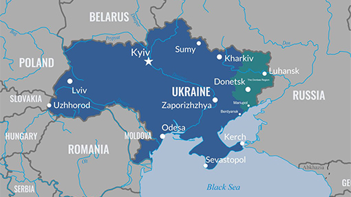 map of Ukraine showing surrounding countries