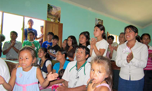 congregation during worship service in Bolivia